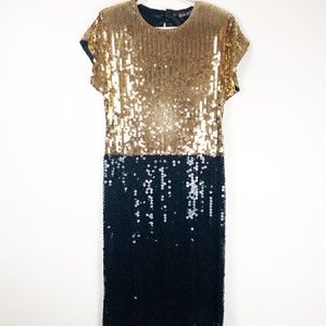 VTG 80's Black & Gold Sequin Cocktail Dress